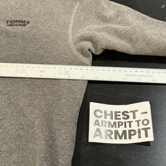 Vintage 90s Tommy Hilfiger Jeans Mens Medium Gray Fleece 1/4 Zip Sweatshirt - Picture 8 of 9